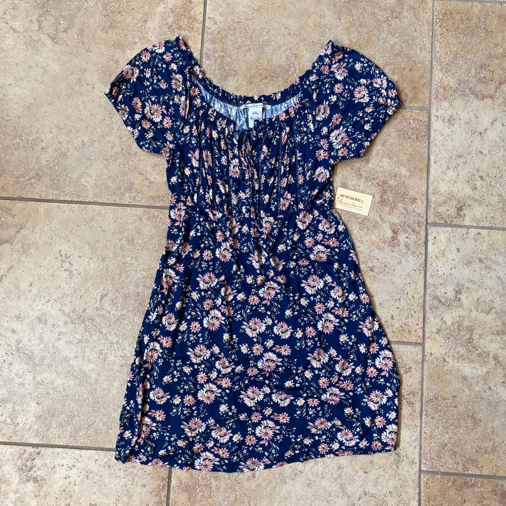 Blue floral peasant dress